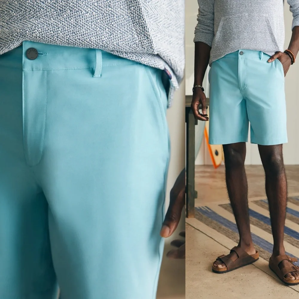 Men’s FAHERTY All Day Shorts turquoise sky blue 9 inch inseam size 38